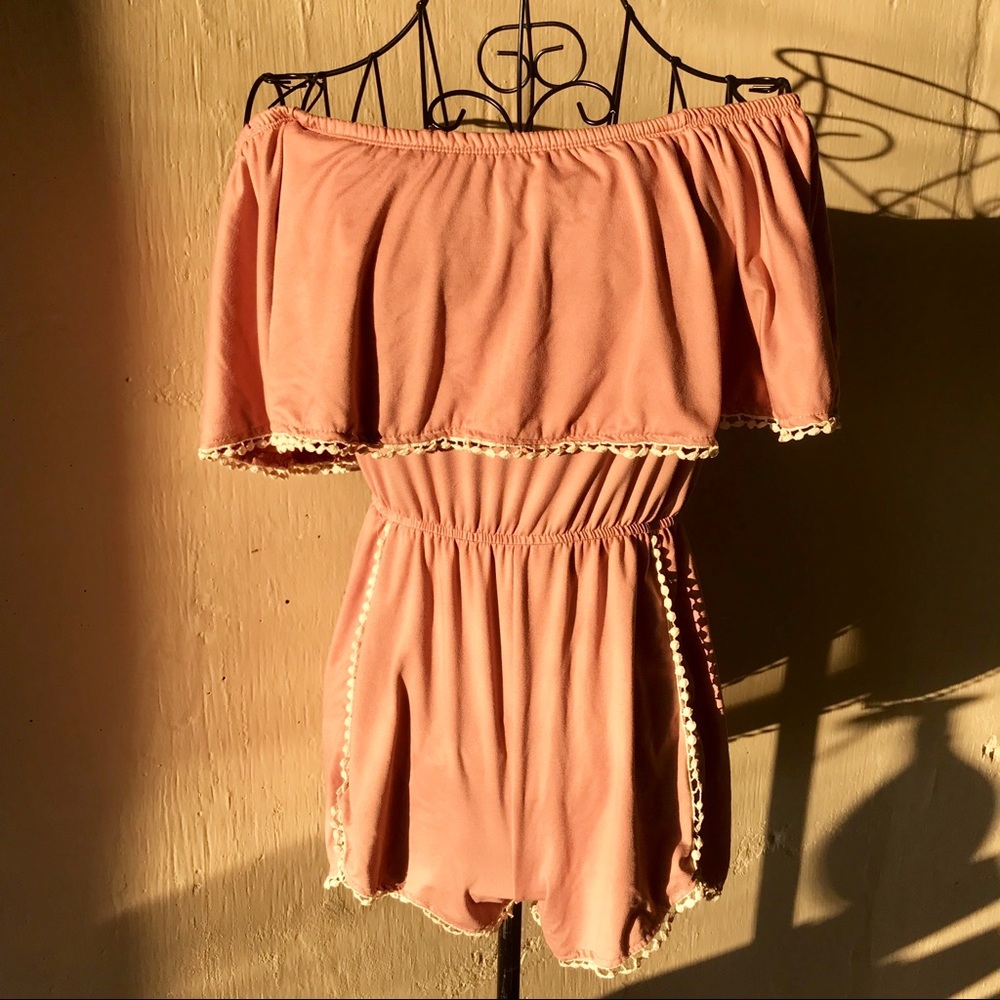 Pink Off Shoulder Romper Hippy Skort Crochet Top S